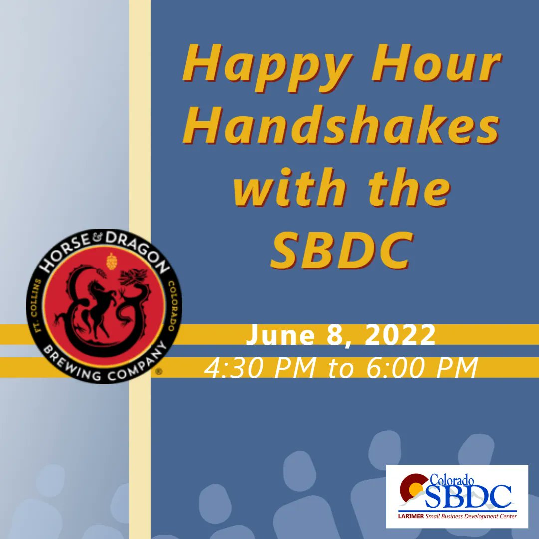 LarimerSBDC's tweet photo. Be sure to bring your business cards and join us at:
Horse &amp; Dragon Brewing Company, Craft Brewery 124 Racquette Dr
Fort Collins, CO 80524 | for after hours networking!
The event is free, but we do ask that your pre-register.

https://t.co/PuKNl93kLE https://t.co/z6AVblp8On