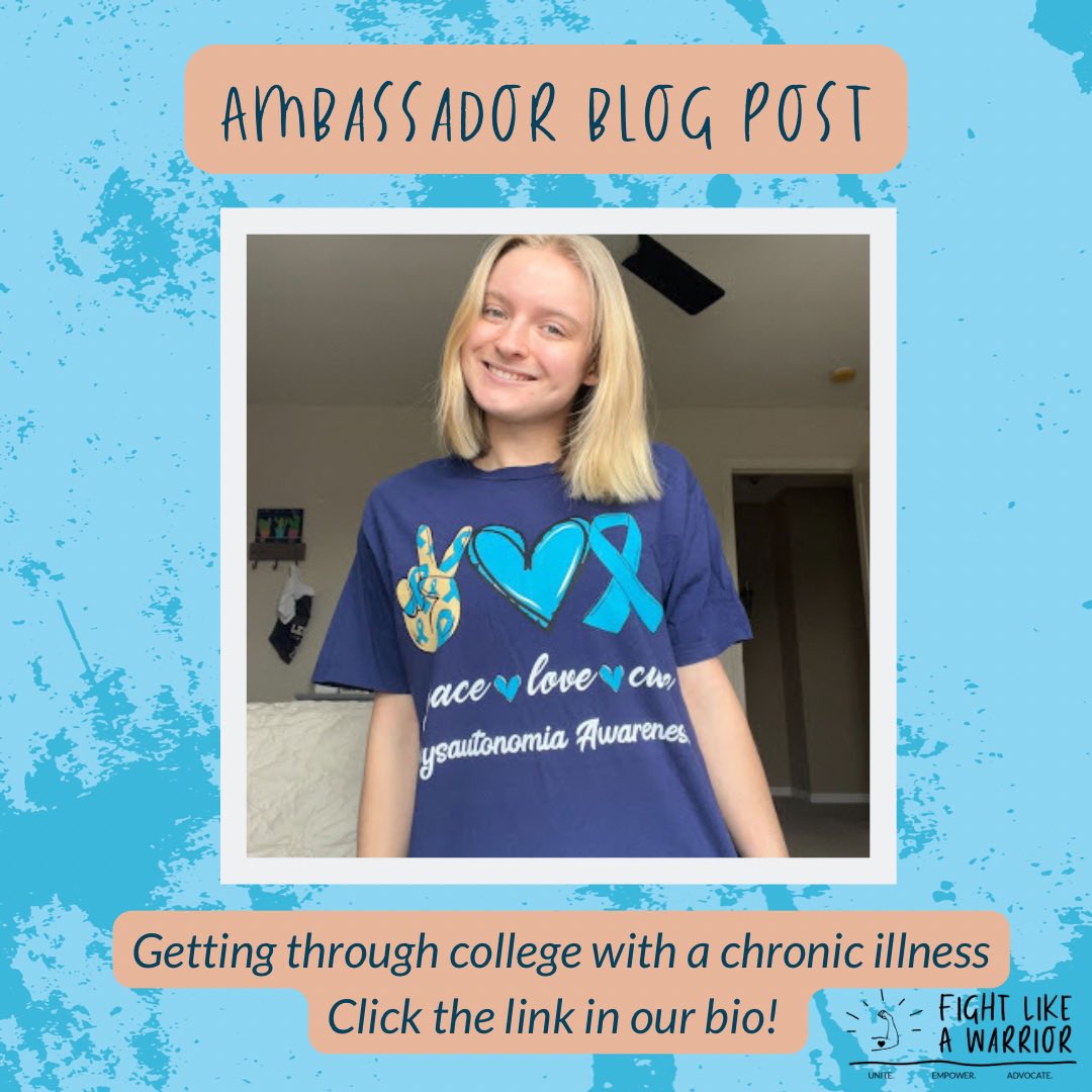 FLAWarriorOrg's tweet photo. 💙NEW BLOG POST ALERT💙

Natalie from our ambassador team shares her experience about going through college while battling POTS. 

Whether you're someone dealing with a similar experience to Natalie, or know someone who is, we know you're going to enjoy our most recent blog post! https://t.co/WB94aIQjp3