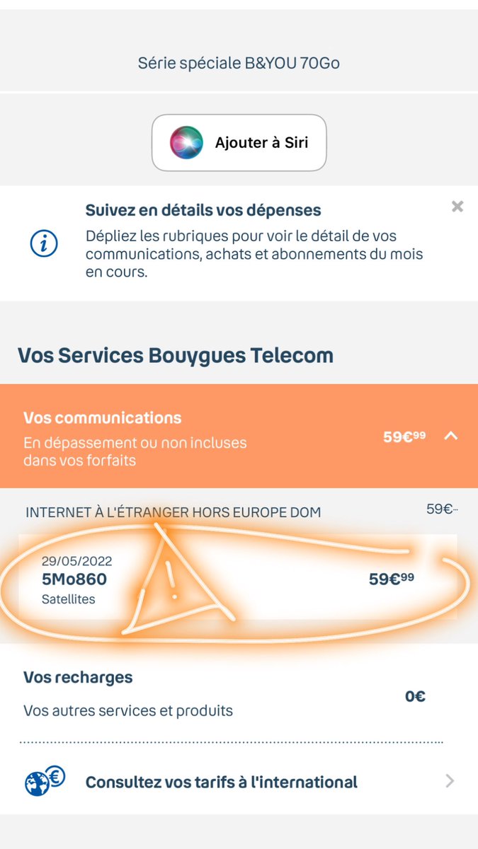 Skydshae's tweet photo. /!\ Des voleurs!!! @bouyguestelecom Attention cet opérateur sélectionne le hors forfait par défaut pour ses « clients ». 60€ pour 5Mo d’internet car le réseau a capté pendant 1 seconde un « satellite international » inadmissible. À fuir!!!😡😡 https://t.co/Q1O42in28k