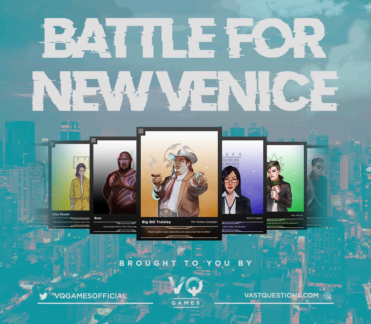 Battle For New Venice: The 2nd game from VQ Games
Mint: 6/11/22

8 Criminal factions are battling for control of New Venice. 

Mint a character from the city to determine your faction 

Work with your teammates to take out the competition and share in huge prizes! 

Full primer👇