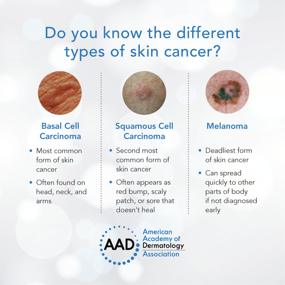 AADskin's tweet photo. Do you know the different types of #skincancer? Test your knowledge:  https://t.co/ID8OlV8Ocg https://t.co/YZRHJlSP8o