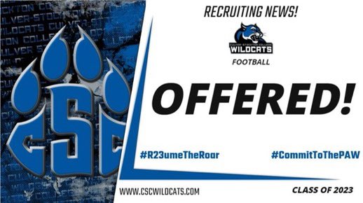 Honored to receive an OFFICIAL OFFER from Culver-Stockton! #CommitToThePAW @RecruitHoltFB @HoltFB @CoachCutshaw @CSCwildcatsFB
