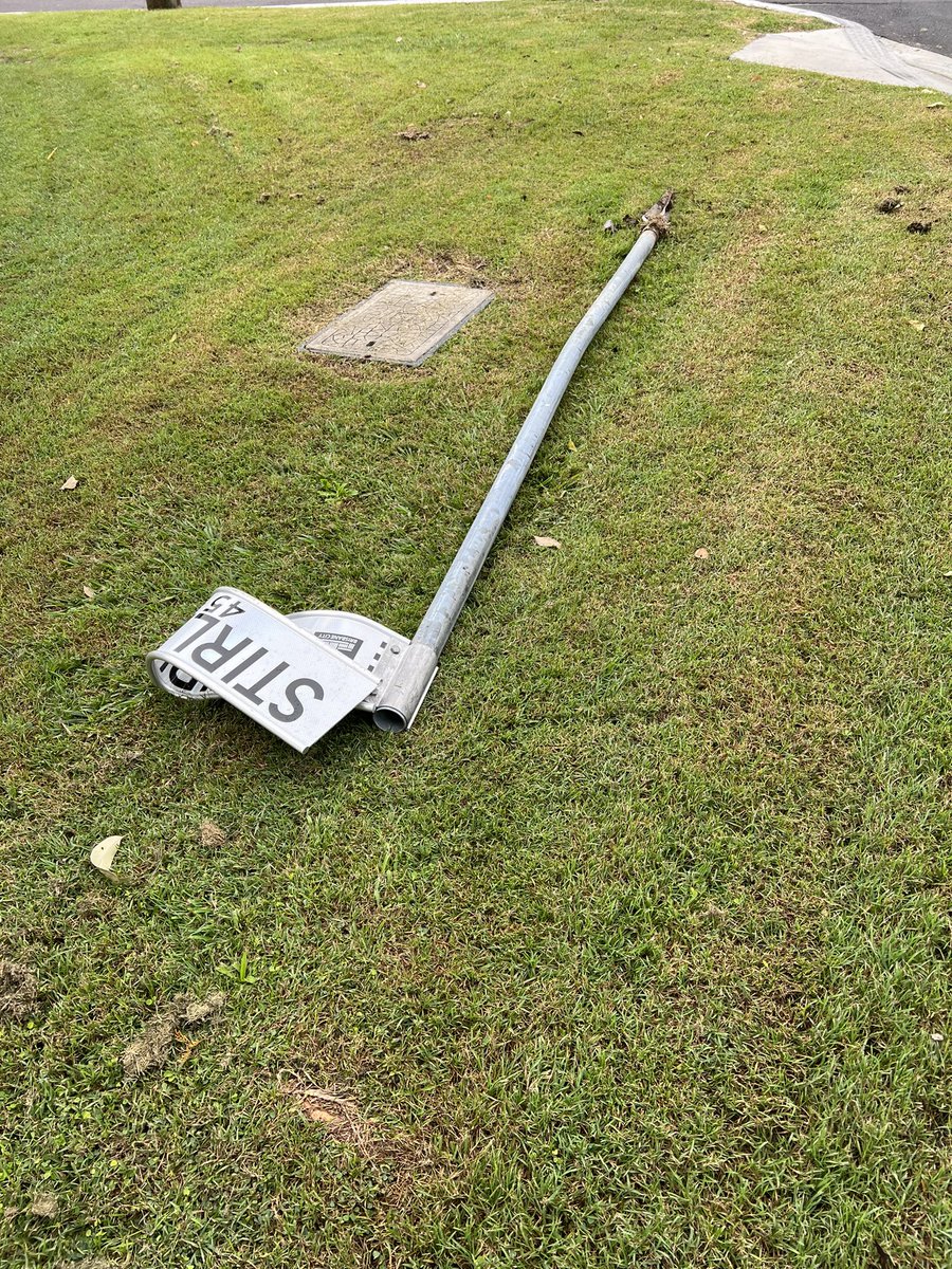 katan_patel's tweet photo. @brisbanecityqld a truck driver just rolled over the curb and backed into a street sign on our street. Do I need to do anything specific to report it? https://t.co/bdJRMZksnv