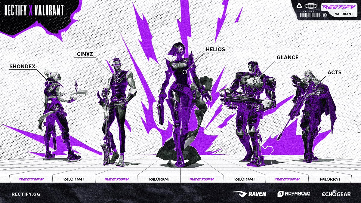 We are excited to finally announce our official VALORANT roster! 

👤 <a href="/shondexval/">shondex</a> 
👤 <a href="/acts017/">ACTS</a> 
👤 <a href="/GLANCEvlr/">GLANCE</a> 
👤 <a href="/CinxZZZ/">CinxZ</a> 
👤 @Helios_Val 

🗣️ <a href="/TooSmartNA/">TooSmart</a> (Coach)

Support them as they compete in the <a href="/KnightsGG/">KNIGHTS</a> Gauntlet Circuit later today!

Let the fun begin #GetRect