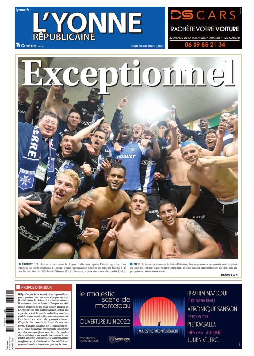 Soirée exceptionnelle, Une exceptionnelle ! Demain, l'Yonne Républicaine sera aux couleurs de l'<a href="/AJA/">AJ Auxerre</a> ⚪🔵