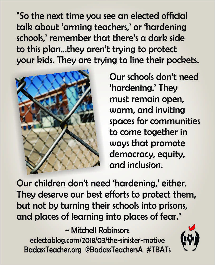 MassBats (@massbats) on Twitter photo We've spent more than a decade locking down our schools, hardening them, forcing our kids thru traumatizing Active Shooter Drills & for what? School massacres are increasing. There are better solutions. #SensibleGunLaws #TBATs <a href="/VermontBATs/">VermontBATs</a> <a href="/NHampshireBATs/">New Hampshire BATs</a> <a href="/BATs_DC/">DC BATs</a> <a href="/BATsDelaware/">DE BadassTeachers</a> We've spent more than a decade locking down our schools, hardening them, forcing our kids thru traumatizing Active Shooter Drills & for what? School massacres are increasing. There are better solutions. #SensibleGunLaws #TBATs <a href="/VermontBATs/">VermontBATs</a> <a href="/NHampshireBATs/">New Hampshire BATs</a> <a href="/BATs_DC/">DC BATs</a> <a href="/BATsDelaware/">DE BadassTeachers</a>