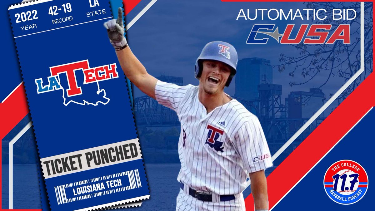11point7's tweet photo. CUSA TOURNAMENT CHAMPIONS! 🏆

Louisiana Tech has punched their ticket to the NCAA Regionals! 🎟

@LATechBSB | @CUSABaseball https://t.co/j1H1wfq8pI