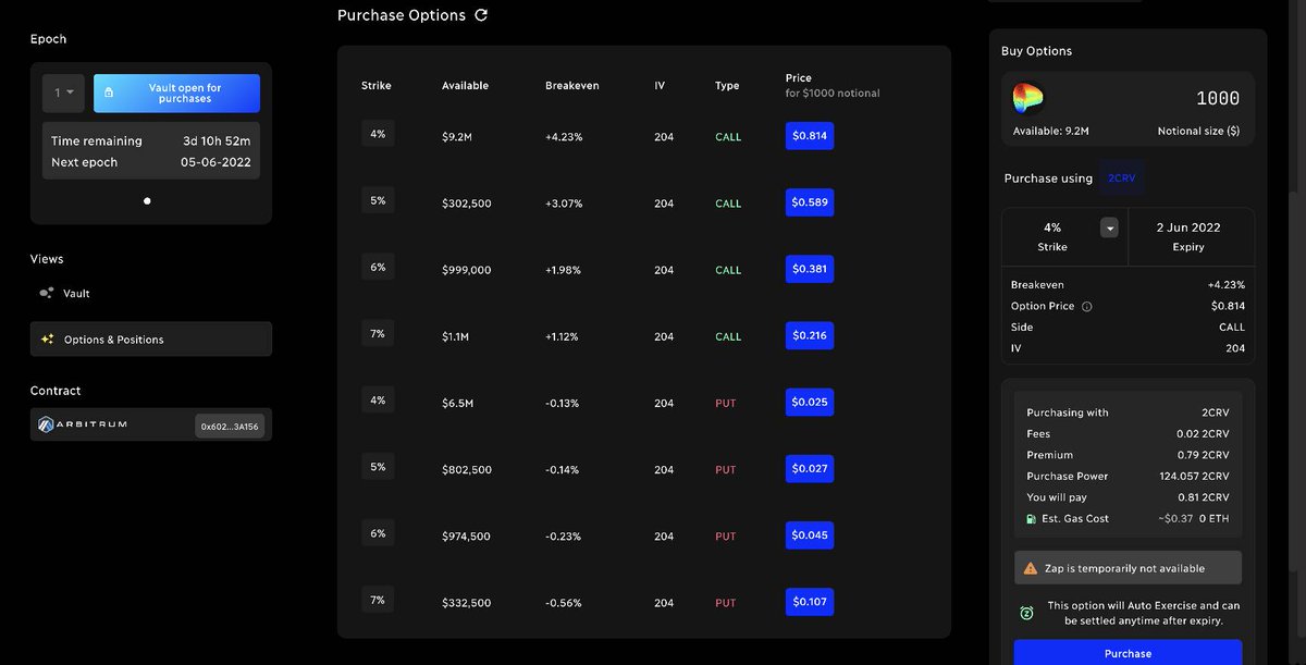 stryke_xyz's tweet photo. 📢 We are excited to announce that the very first Interest Rate Vault Epoch is now live! 

You can now buy IR options at strike prices of 4%, 5%, 6% and 7% with a minimum of $1000 notional amount to purchase

📍Vault: https://t.co/Km5ya1kFdd
📚 Learn more: https://t.co/rbBGw141HO https://t.co/lDmz7BlZQB