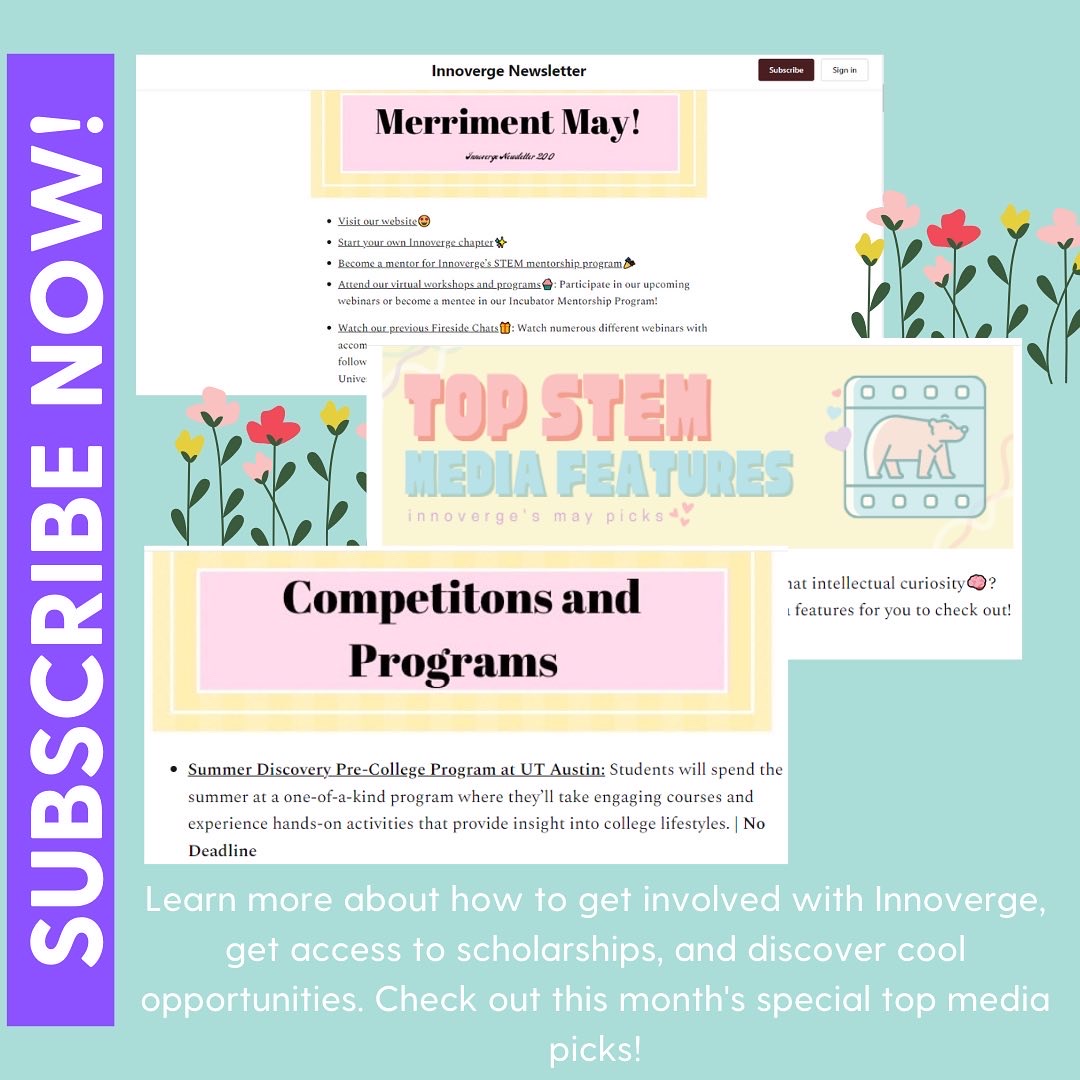 innovergeintl's tweet photo. Check out our monthly newsletter! Subscribe to get information about scholarships, access cool opportunities in STEM, and learn how you can be more involved with Innoverge! Link to sign up is in our bio! 🔗🗞 https://t.co/E4VXP903k4