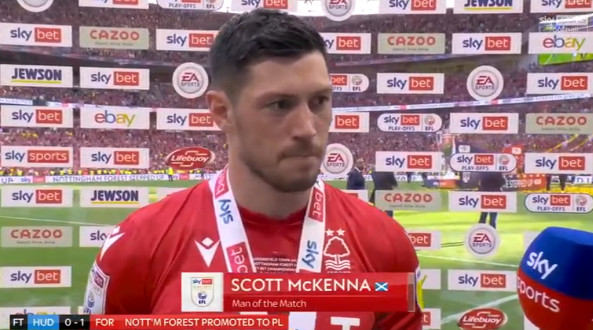 foet247europa's tweet photo. Scott McKenna: "I don't think it was the best of games but the main thing is we got the result and we are promoted. The atmosphere around town and the City Ground has been exceptional - what a great way to do it.'' #HUDFOR #EFLPlayOffs https://t.co/ByIDHip7u3