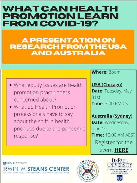 STRIDE WEBINAR REMINDER | What can Health Promotion learn from Covid-19? Research from the USA & Australia | Wed 1st June, 10am AEST - mailchi.mp/ff50e228f103/w…