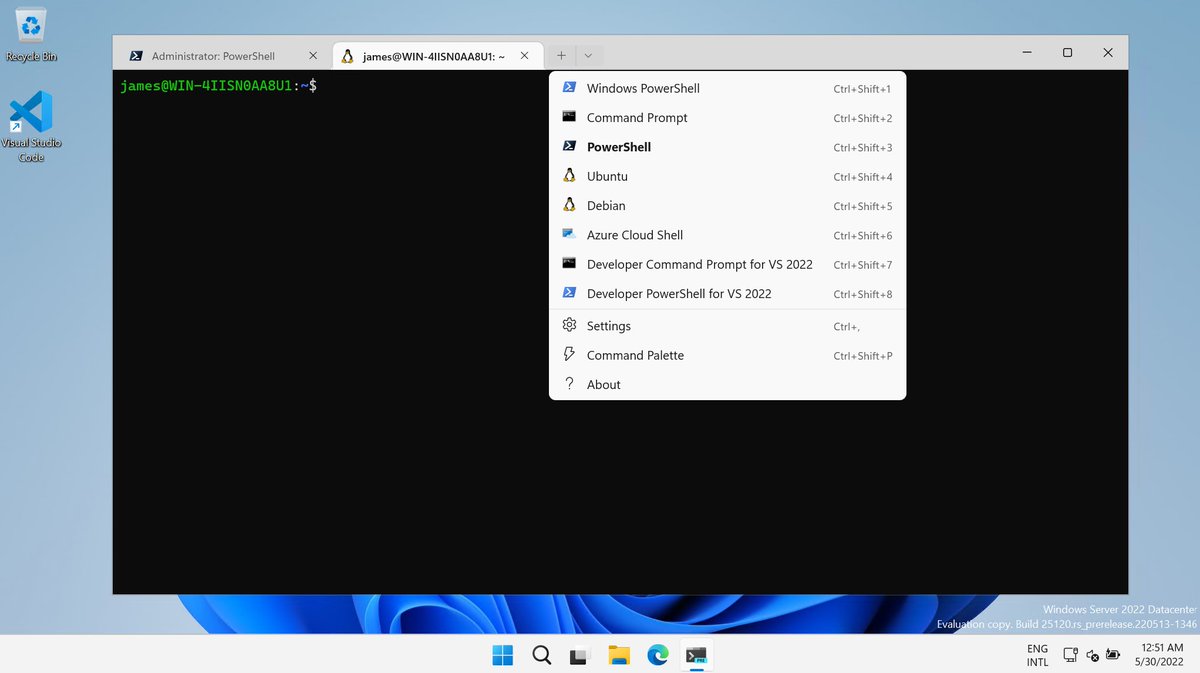 JamesvandenBerg's tweet photo. Installed Windows Terminal Preview on Windows Server 2022 Insider Preview Build 25120 and getting WSL 2.0 Linux Distro's 🚀
#Winserv #WSL #Linux #WindowsTerminalPreview #WindowsServerInsider #AzureCloudShell #MVPBuzz #WIMVP #WindowsServer2022 https://t.co/H5vdHBY10Z