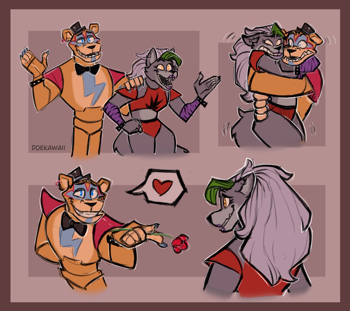 DoeKawaii's tweet photo. I've spent a few days now as Roxanne with @WuffinArts as Glamrock Freddy in VRchat, so now I'm gonna be drawing our interactions as them 😌💜

#FNAF https://t.co/VjUYRaCHqP