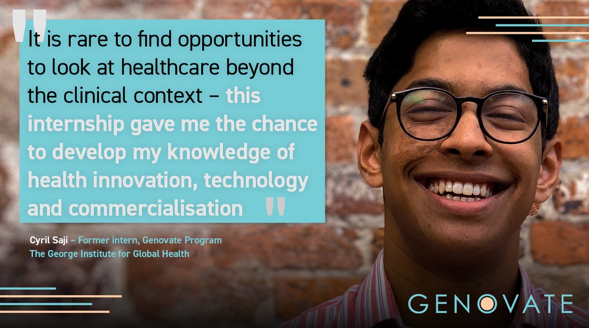 georgeinstitute's tweet photo. Meet Cyril, who's just completed our #Genovate internship, that provides students a pathway to #healthcare #innovation &amp; #Entrepreneurship, filling a major industry gap faced by #MedStudents.
Know more about the program &amp; how you can collaborate w/ us!
🔗https://t.co/9YVcwvkHP9 https://t.co/gL01UH93Al