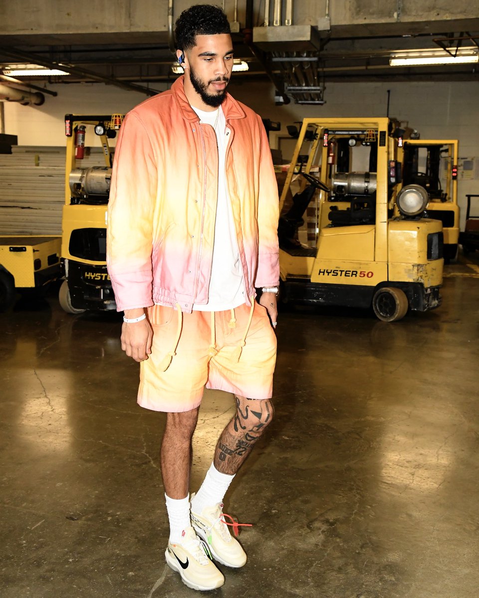 ComplexSneakers's tweet photo. .@JayTatum0 arrives for Game 7 in Off-White x Nike Air Max 97s. https://t.co/bGK7eUrL85