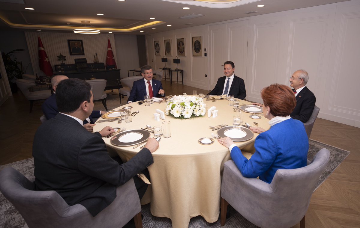 Ahmet_Davutoglu's tweet photo. Ülkemiz ve Milletimizin geleceği için Genel Merkezimizde bir araya geldiğimiz tüm liderlere içtenlikle teşekkür ediyorum. 

@kilicdarogluk @T_Karamollaoglu @meral_aksener @alibabacan @DpGultekinUysal https://t.co/1j01qKrbq5