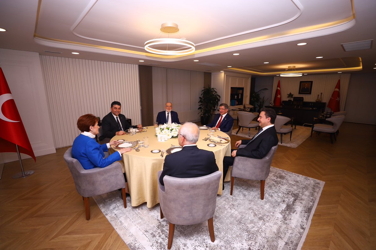 Ahmet_Davutoglu's tweet photo. Ülkemiz ve Milletimizin geleceği için Genel Merkezimizde bir araya geldiğimiz tüm liderlere içtenlikle teşekkür ediyorum. 

@kilicdarogluk @T_Karamollaoglu @meral_aksener @alibabacan @DpGultekinUysal https://t.co/1j01qKrbq5