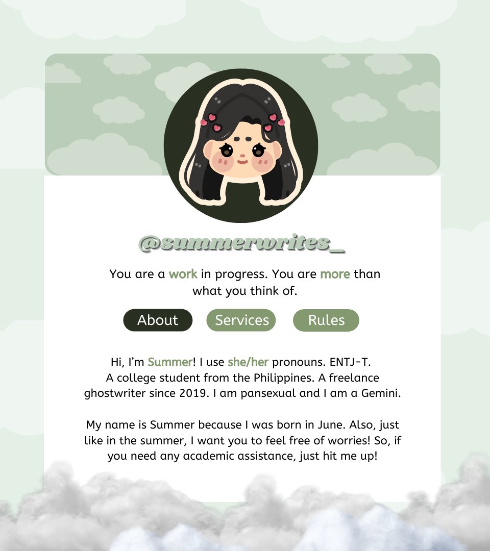 summerwrites_'s tweet photo. ✿•˖* Greetings! I'm Summer, your online ghostwriter from the PH. Feel free to go through my commission sheet to know more about my services. Worry Less, Send Your Request! ✦

— Go Navigate! 
✦ Progress tracker: #KeepingUpWithSummer 
✦ Feedbacks: #TheSummerWay &amp; #summerwrites https://t.co/POLlfSiQDH