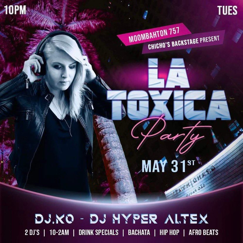 DjHyperAlteX's tweet photo. This Tuesday Night Moombahton 757 Returns With Night 2 Of La Toxica Party The Hottest Reggaeton x Open Format Event To Hit Hampton Roads With Your Hosts DJ.KO &amp; Myself Dj Hyper AlteX At Chicho's Pizza Backstage. 10Pm-2Am Free Entry All Night For Those 21 &amp; Over https://t.co/quateGQ0WJ