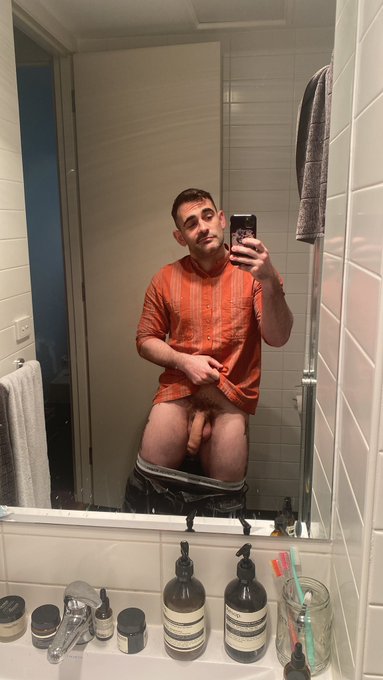 My new bathroom&rsquo;s heat lamps are fucking great lighting for sexy stuff ✨  Dick is heavy and ready (to