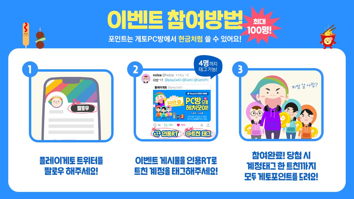 PlayGetO's tweet photo. 여러분,,오래 기다리셨죠?  
🥳PC방 24시간 영업 기념 이벵🥳 

같이 피방 가고싶은 1⃣트친 #계정태그 2⃣해당 이벤트 트윗 #인용RT 하면 참여완료✨
(추첨통해 최대100명까지❗️)

🎁상품 : 포인트 5,000P 
💁‍♀️기간 : 5/18(수) ~ 5/31(화)
💁‍♀️당발 : 6/3(금) https://t.co/Y8vBx3oJWF