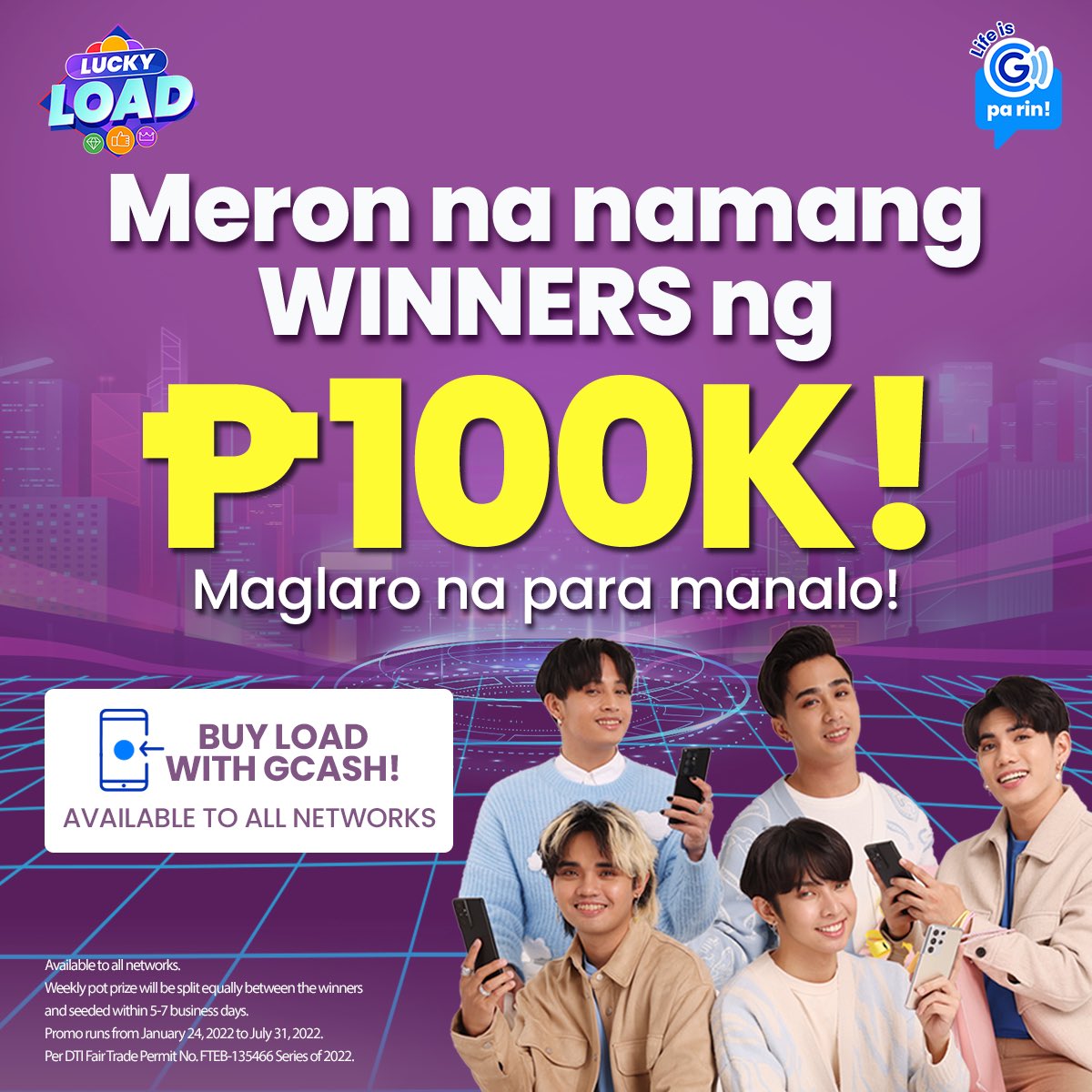 gcashofficial's tweet photo. Ang bilis makuha ng P100K pot prize this time! Alam mo why?
#GToBeLucky kasi sila lagi! Just make it a habit to Buy Load at least P50 using GCash, tap the Lucky Load banner, choose your 6 lucky icons, at abangan lagi ang #LuckyMondays live draws! #LifeIsGPaRin https://t.co/gVH3STcsA4