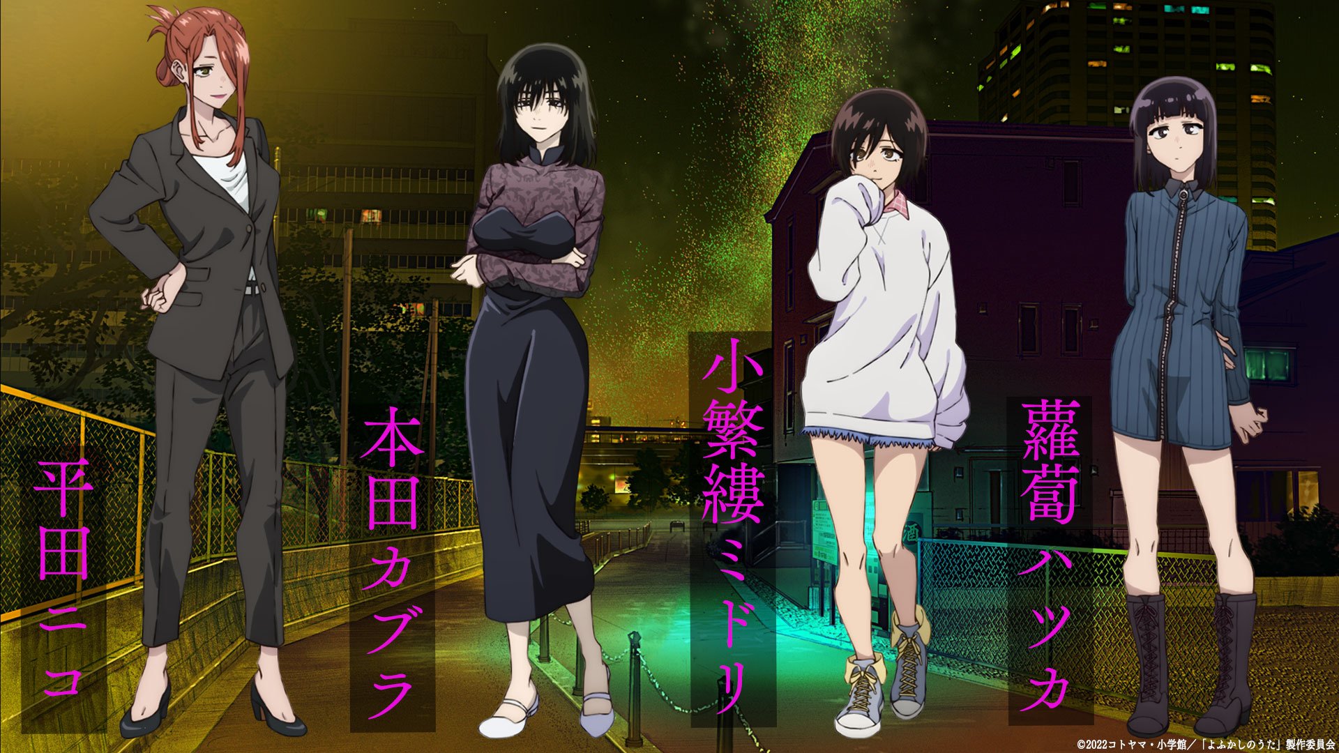Anime Trending on X: Call of the Night Additional Cast: Niko Hirata (CV:  Eri Kitamura) Kabura Honda (CV: Shizuka Ito) Midori Kohakobe (CV: Naomi  Ohzora) Hatsuka Suzushiro (CV: Azumi Waki)  /