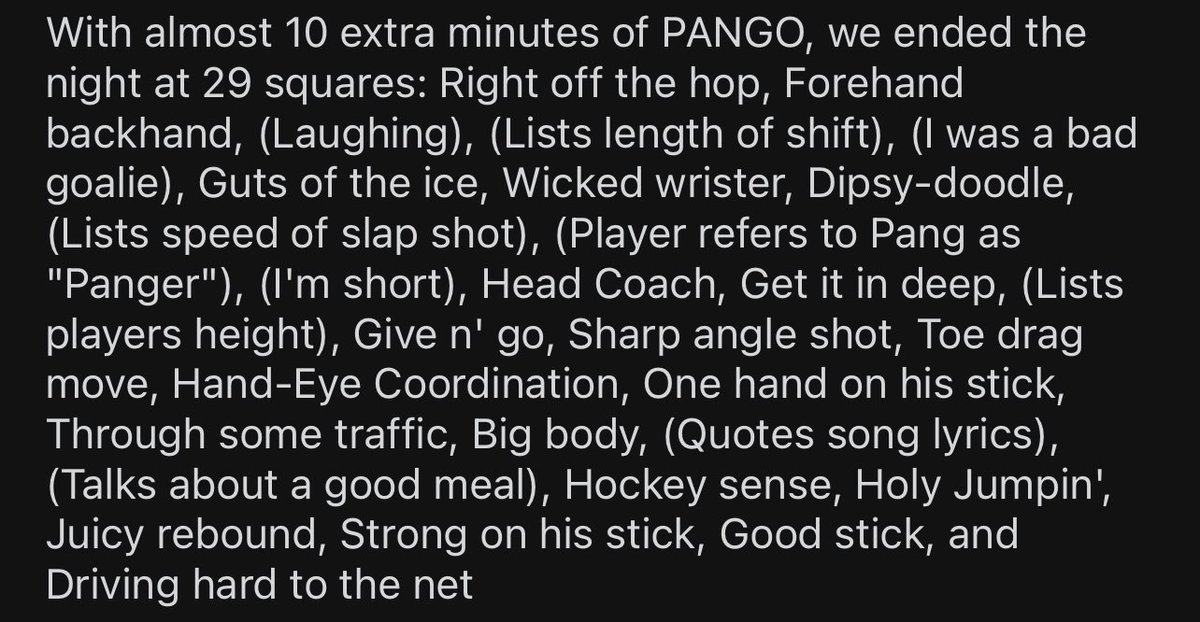 pangobingo's tweet photo. We had nearly 10 extra minutes of #pango. Even though it didn’t go our way, we did have 29 total squares. Any PANGOs out there?! https://t.co/yqNpFx3Lml