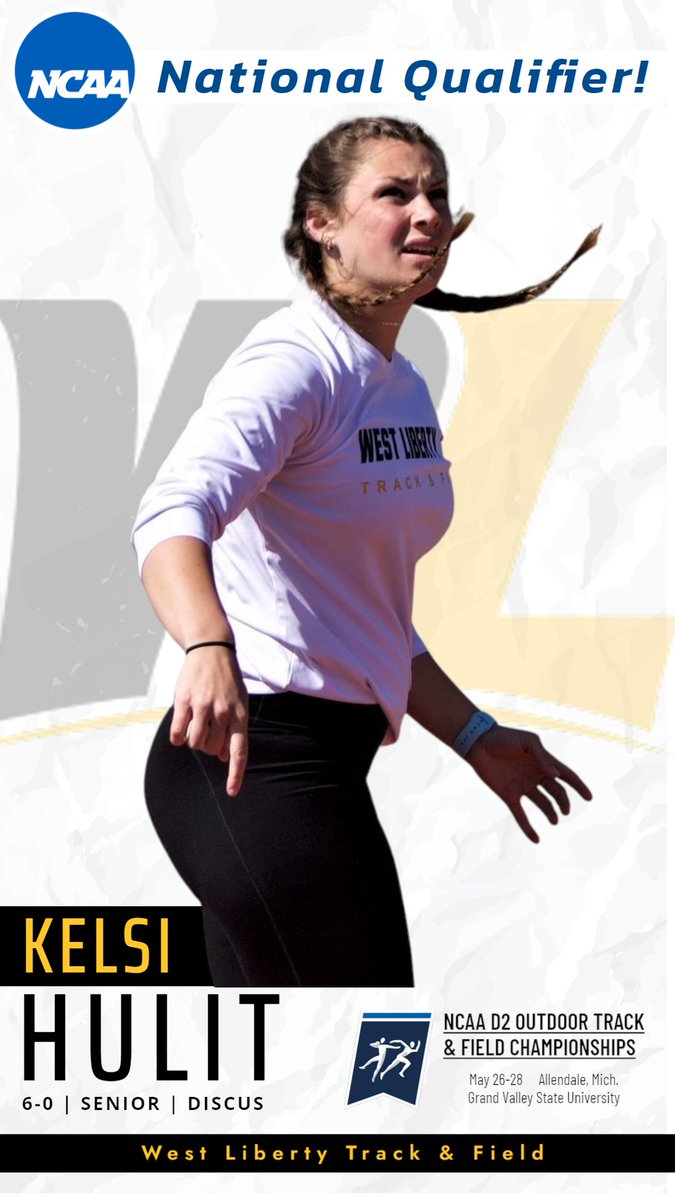 West Liberty senior thrower Kelsi Hulit has qualified for the 2022 NCAA Division II Outdoor Nationals in the discus event! She'll be trying to become only the second WLU woman to earn NCAA D2 All-America honors. Good luck, Kelsi! #GoWLU hilltoppersports.com/news/2022/5/17…