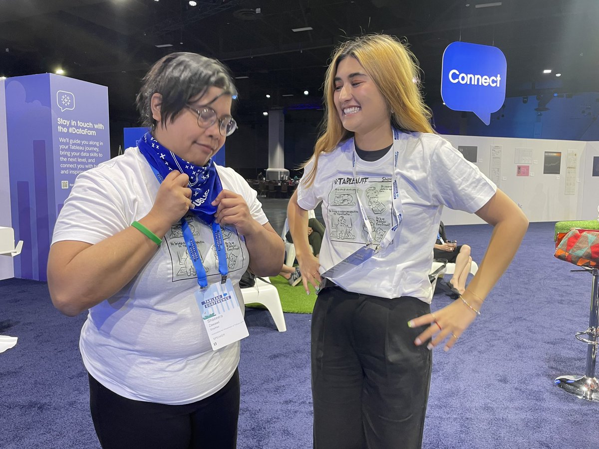 Some shenanigans at Data Village. Shazeera brought me her amazing illustration on a t-shirt! Can’t wait to see her and <a href="/VizWithIrene/">Irene Diomi</a> during their Viral Vizzing session. #Data22 

I 💙 you #DataFam!