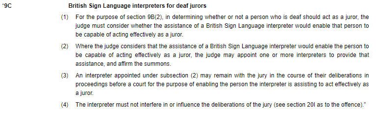 UK jury reform- Police, Crime, Sentencing and Courts Bill 2022 has passed, enabling British Sign Language Interpreters into the jury room!  legislation.gov.uk/ukpga/2022/32/… #lawreform #UK #inclusivejuries
<a href="/deafaustralia/">Deaf Australia</a> <a href="/deafvictoria/">Deaf Victoria</a> <a href="/disabilityloop/">Disability Loop</a> <a href="/deafedvic/">Victorian Deaf Education Institute (VDEI)</a> <a href="/VDWCommission/">Victorian Disability Worker Commission</a> <a href="/soundfairaus/">Soundfair</a>