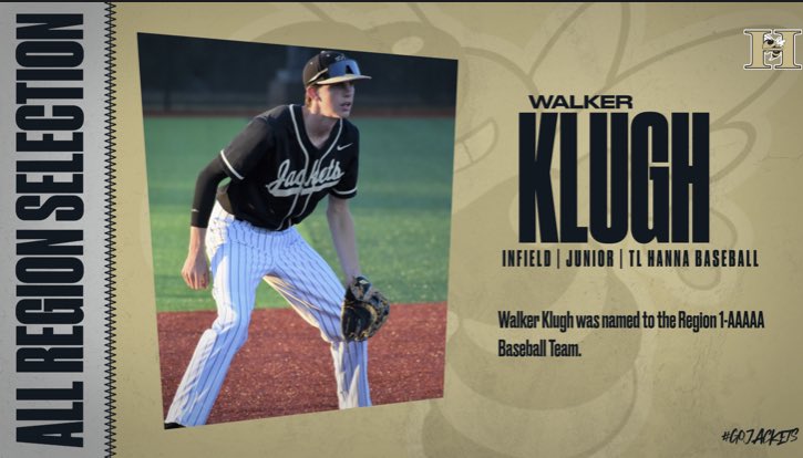 TLHannaBaseball's tweet photo. Congrats to junior infielder @WalkerKlugh on being named to the all region team. In region play, Walker hit .528 and had 19 hits and scored 16 runs in 12 games. https://t.co/vV3MDKeFMq