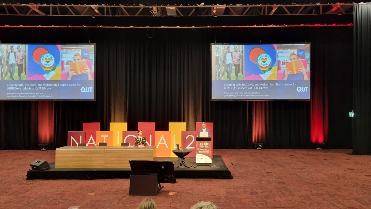JamesNicholson1's tweet photo. Centre the LGBTQIA+ experience - QUT showing how to do it! And 'from little things big things grow' thats why all Libraries can affect change @NicoleLClark1 #National22 https://t.co/OM3K7iMRk1
