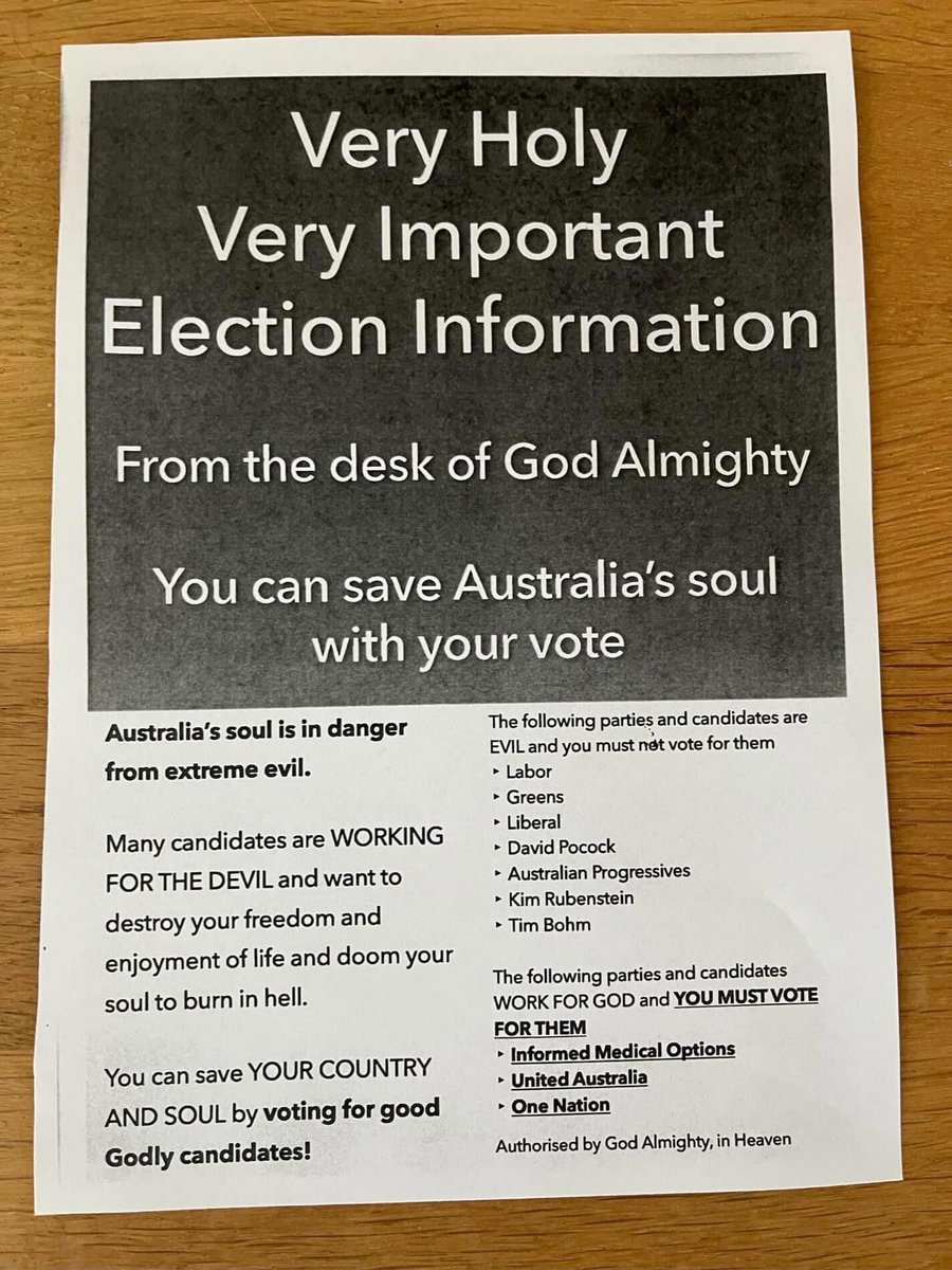 mckinnon_a's tweet photo. massive late intervention in the federal election from a powerful figure https://t.co/D9tFa2arcz