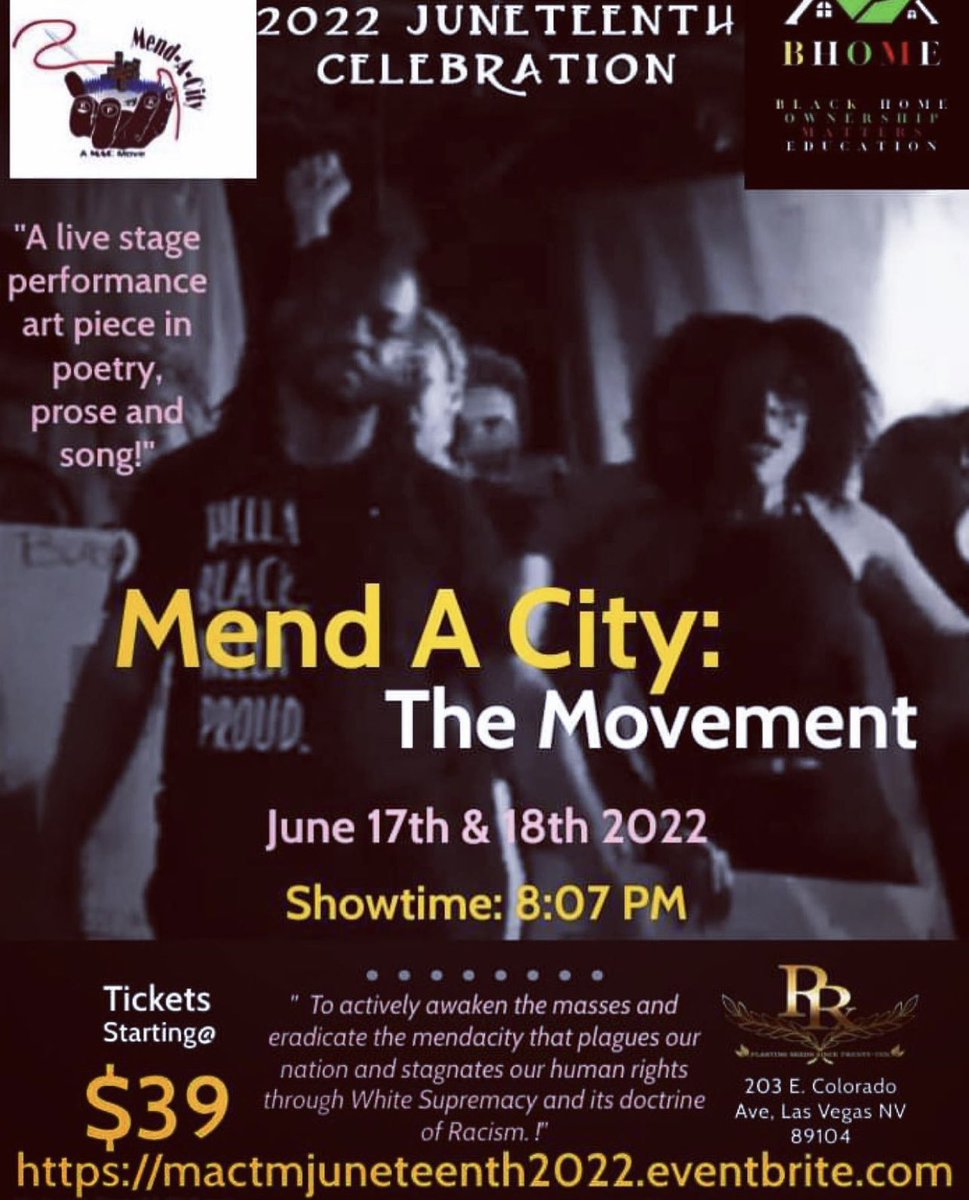 RelldaTruth702's tweet photo. I’ll be cast in this play for the 4th time! 🤩 Very proud to be apart of the Mend-A-City Movement ✊🏾
 June 17th &amp; 18th. 8:07pm. 
Raw Remedies. See you there?? https://t.co/uEMlX9RlCA https://t.co/UHjKLozQHo