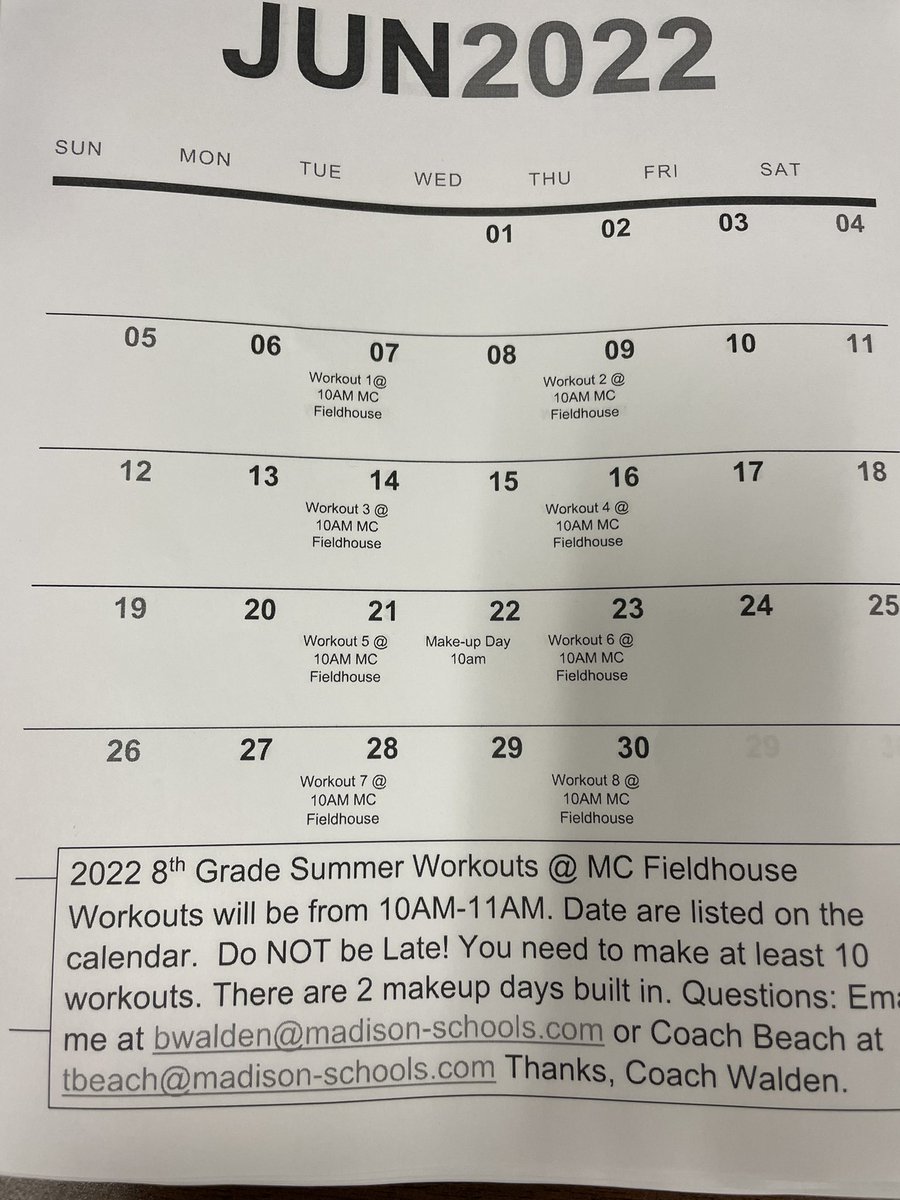 MMSFootballms's tweet photo. Rising 8th grade football summer workout schedule! #GoJags https://t.co/tZYq7RuaNu