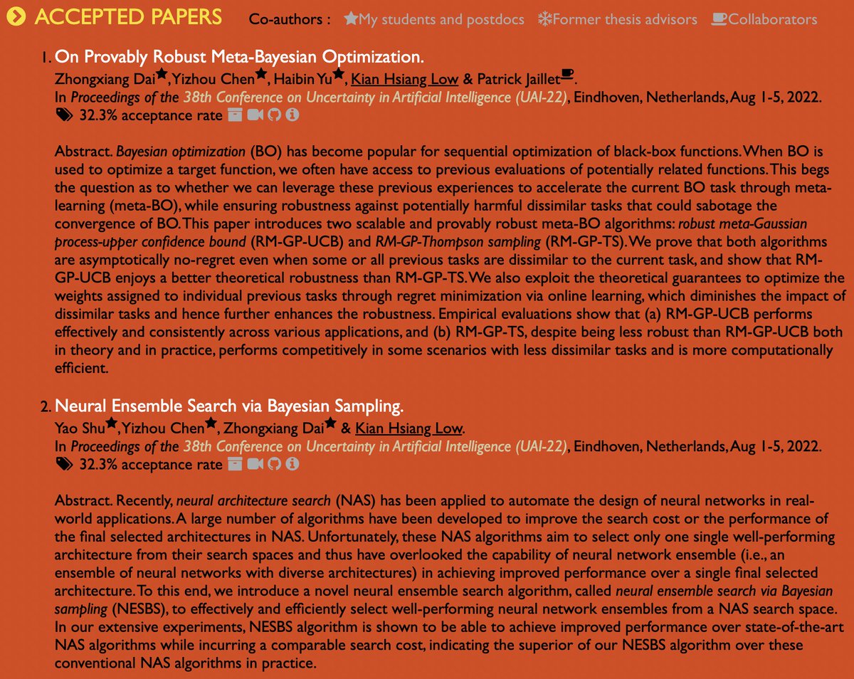 bryanklow's tweet image. Congrats!!! to @Dai_Zh @ZCODE0 @CYZ798775190 Haibin @bryanklow @pjaillet for their accepted papers on #BayesianOptimization #MetaLearning #NeuralArchitectureSearch at #UAI2022: