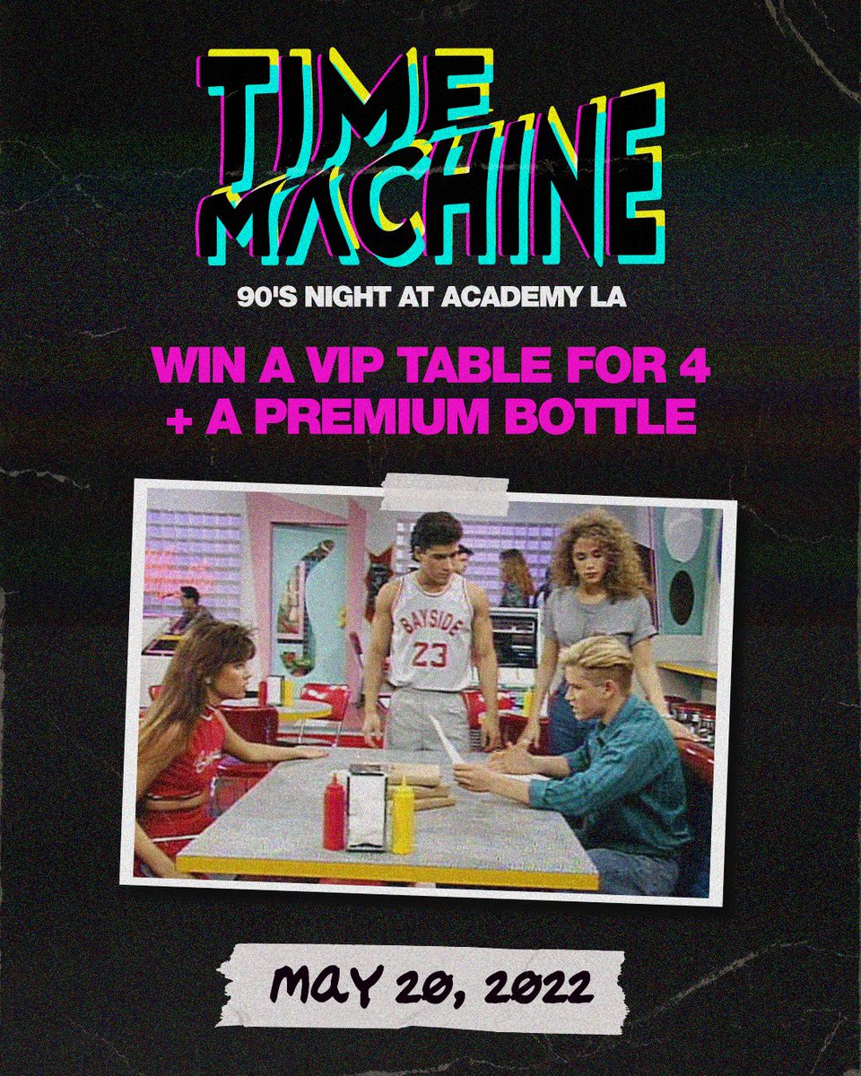 timemachine_la's tweet photo. ๐จ CONTEST ALERT ๐จEnter for a chance to a VIP table for 4 + a premium bottle at #TimeMachineLA, this Friday 5/20 at @academy__la ! โย https://t.co/o0q2WCZkdw https://t.co/R74wHBpYxW