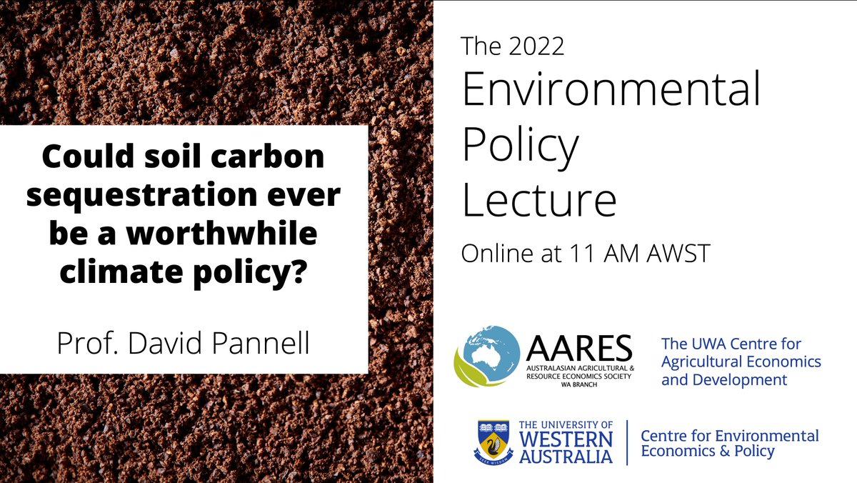 Curtis Rollins (@curtislrollins) on Twitter photo Should we pay farmers to sequester carbon in their soils? Is it a sensible climate change policy?
Join our webinar to hear <a href="/dpannell66/">David Pannell</a> discuss this issue on May 20 at 11 AM AWST. Registration required: bit.ly/uwaepl22 Should we pay farmers to sequester carbon in their soils? Is it a sensible climate change policy?
Join our webinar to hear <a href="/dpannell66/">David Pannell</a> discuss this issue on May 20 at 11 AM AWST. Registration required: bit.ly/uwaepl22