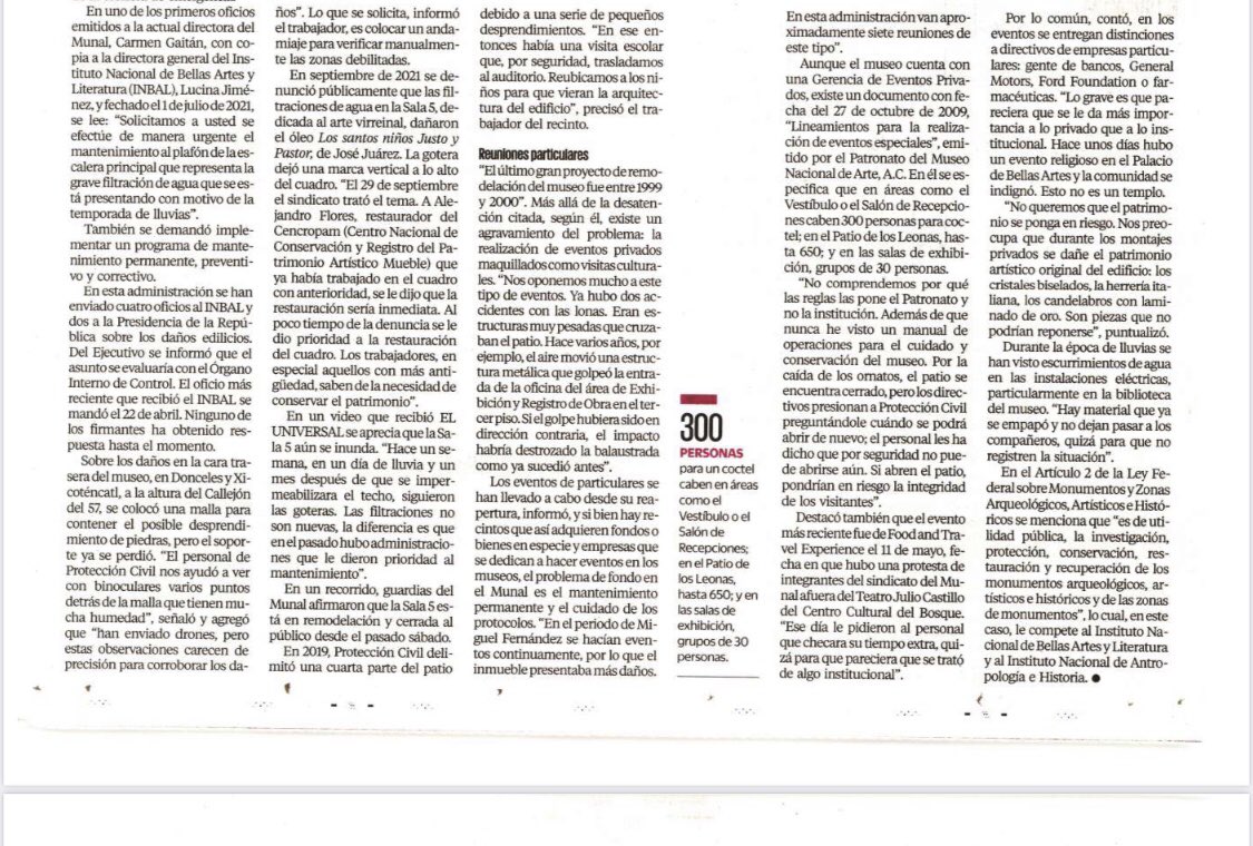 La precariedad museal en @INBA_ 

eluniversal.com.mx/cultura/munal-…

#DIM2022
#MenosDiscursoMásRecurso