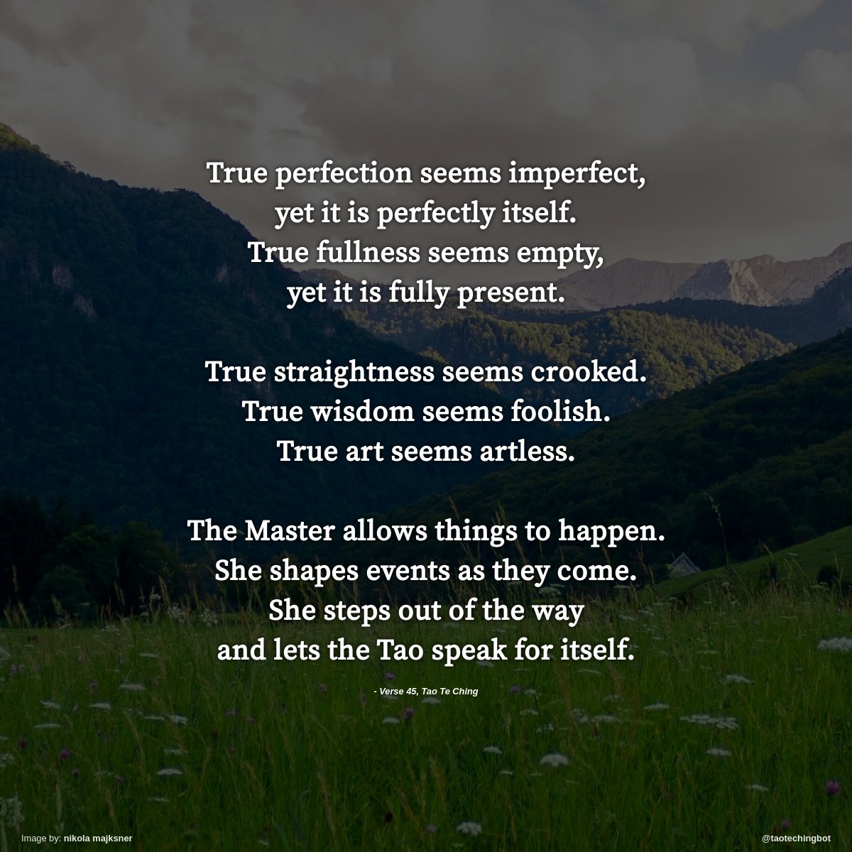 taotechingbot's tweet photo. Verse 45 of The Tao Te Ching. #TaoTeChing #Laozi #Tao #LaoTzu #Taoism #BookOfTheWay https://t.co/cPsQU1aY0h