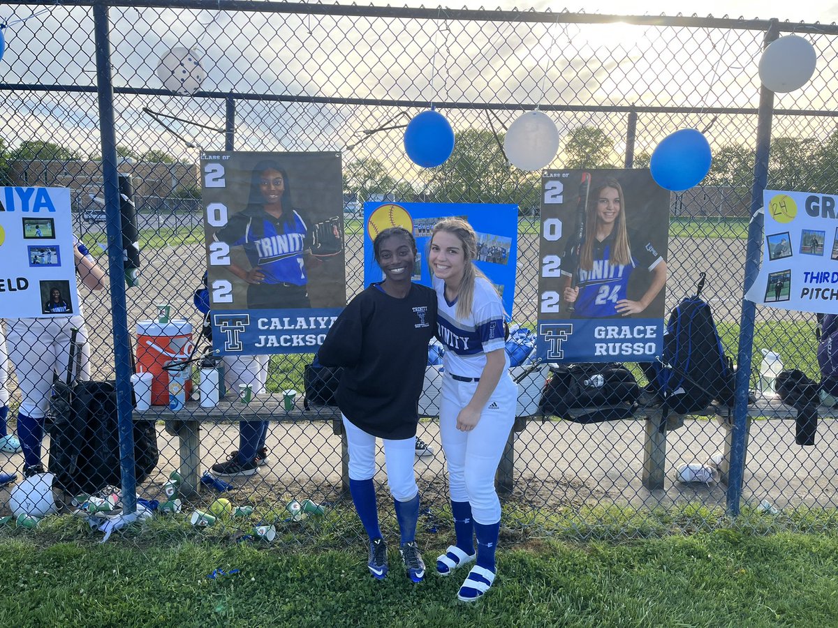 TrinityHS_SB's tweet photo. Solid day at Fort Field helps get us in the win column on Senior Day. Thank you to everyone who helped make it so special! Shoutout to Grace who had 12 K’s on the mound and Calaiya who had a great day at the plate! We love you both! #Classof2022 🥎💙🎓 https://t.co/tuLYfZxGNg