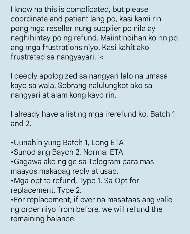 LILYS_USER_KART's tweet photo. ‼️ANNOUNCEMENT‼️

BATCH 1 and 2 are for REFUND! 

PLEASE see attached picture for reference po. 

Comment your number (with your username na binigay niyo noong mag order kayo) kasi yung iba po ay nagpalit ng username w/o notice. Para malagay ko kayo sa gc. https://t.co/stb01SzxgO
