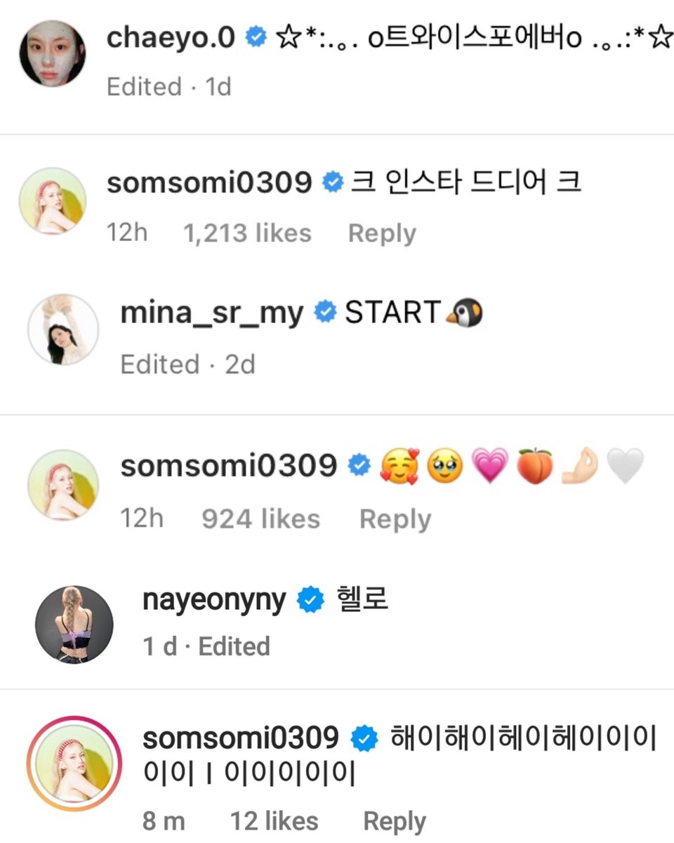 mnymilf's tweet photo. Somi commented on Chaeyoung, Mina and Nayeon’s ig post! https://t.co/VTneNI2qxy