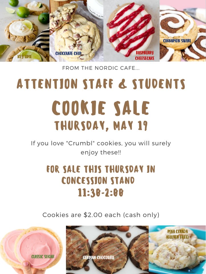 The Nordic Cafe is having a cookie sale this Thursday in the concession stand from 11:30-2:00.  Come see us!!  Check out the flyer for details. @vikingnation22  <a href="/FremdVikings/">Fremd High School</a>
