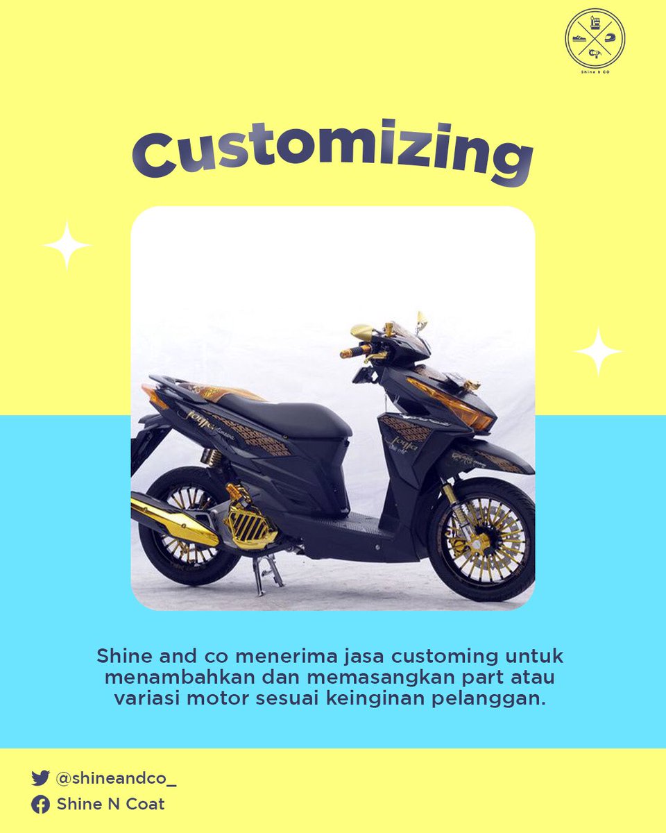 shineandco_'s tweet photo. Halo sobat Shine and co👋🏻
Kalian udah pada tau belum apa itu customizing?
Buat yang belum tau, jangan lupa baca informasi diatas!!
Bukan cuma buat motor kok, tapi helm juga bisa.. buat yang mau order langsung dm aja yaa!!
#shinewithus https://t.co/XvMCYvR81V