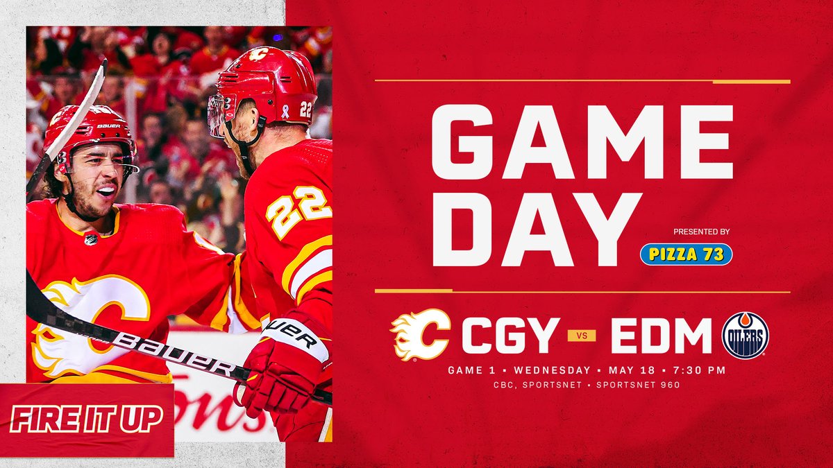 NHLFlames's tweet photo. BATTLE OF ALBERTA TIME!

📺: @hockeynight, @Sportsnet 
📻: @Sportsnet960 
⏰: 7:30 PM MT
#⃣: #Flames | #FireItUp | @pizza73 https://t.co/Xw19yq0sYM