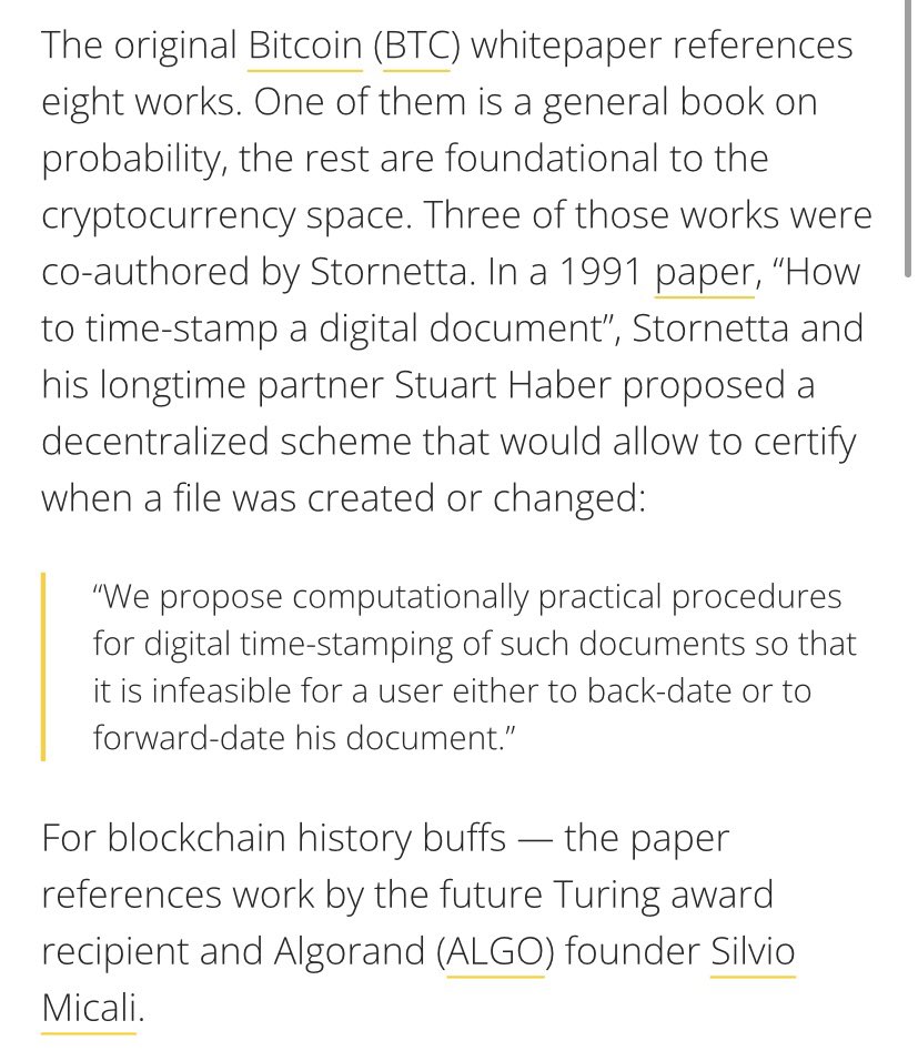 The #Bitcoin #Whitepaper inadvertently references Silvio Micali. Betting  against #Algorand is foolish, imo. Even #Satoshi recognizes one of the  greats.