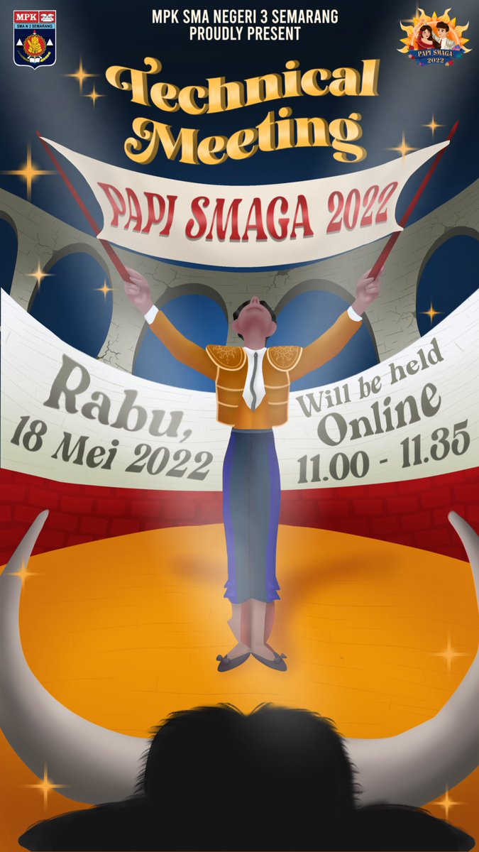 Hola, Estrella!🎻
MPK SMA Negeri 3 Semarang
Proudly Present

🕺🏼𝐓𝐄𝐂𝐇𝐍𝐈𝐂𝐀𝐋 𝐌𝐄𝐄𝐓𝐈𝐍𝐆 𝐏𝐀𝐏𝐈 𝐒𝐌𝐀𝐆𝐀 𝟐𝟎𝟐𝟐🕺🏼

Akan dilaksanakan pada:
📆 Rabu, 18 Mei 2022
⏰ 11.00 - 11.35 WIB
🖥 Zoom Cloud Meeting Video