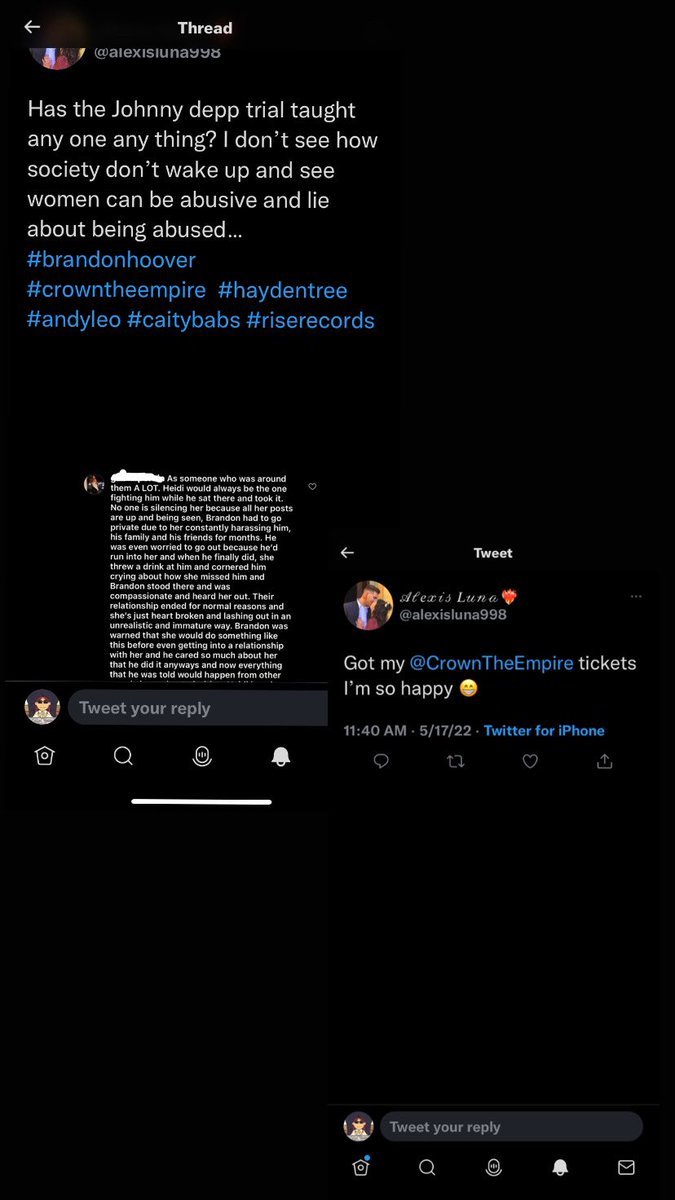 mayaWalk3r's tweet photo. Why are people still listening to crown the empire and supporting Brandon Hoover. My question how can someone buy tickets knowing that their guitarist is a deadbeat and calling people morons because there nice to there fans. #crowntheempire #brandonhoover #haydentree #andyleo https://t.co/eA8DUcjiOv